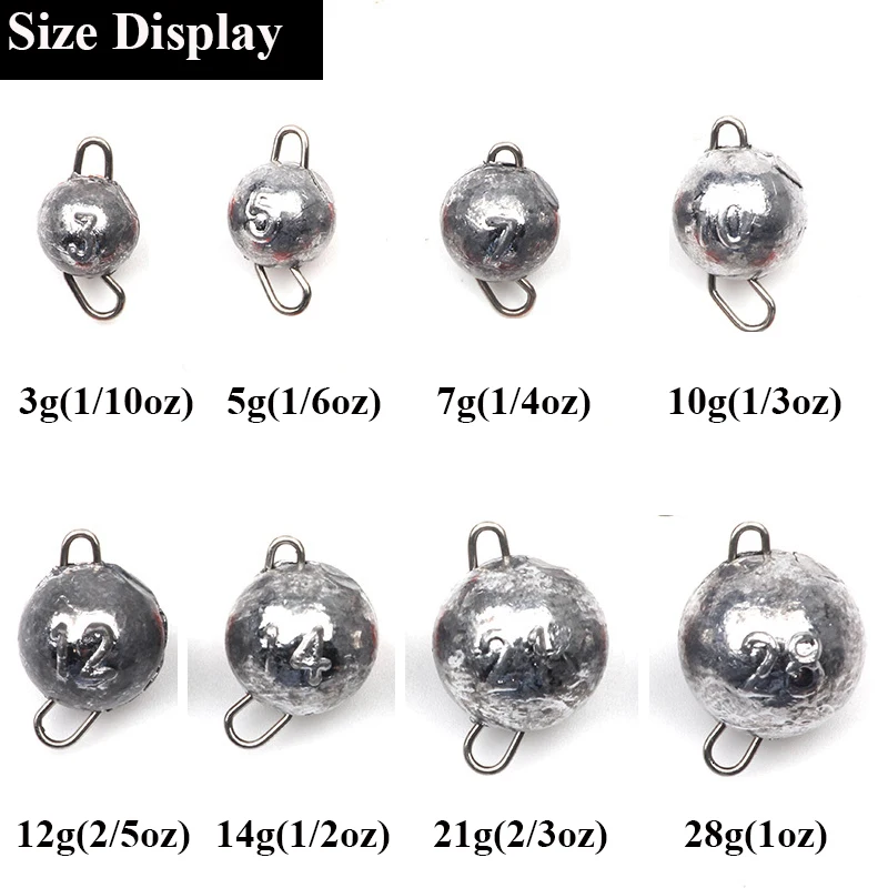 Round Ball Sinkers com giro, Pesca Peso Sinker, Deep Water Bullet, Equipamento de pesca Acessórios, 3g-28g, 5pcs por lote