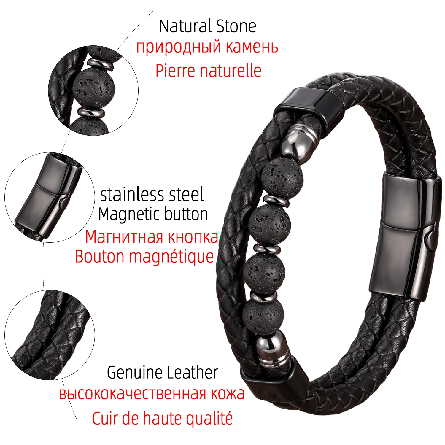 16 Style Tiger Eye Bracelet For Men Black Leather Rope Chain Round Beaded Natural Stone Bracelet Women Fashion Jewelry Wholesale - Image 5