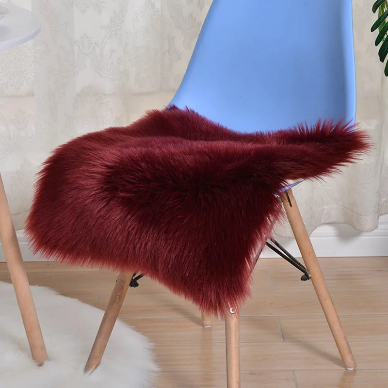 Sofa Office Chair Seat Red Faux Wool  Desk Mattress Candy Color Fur Cushion navy cushions