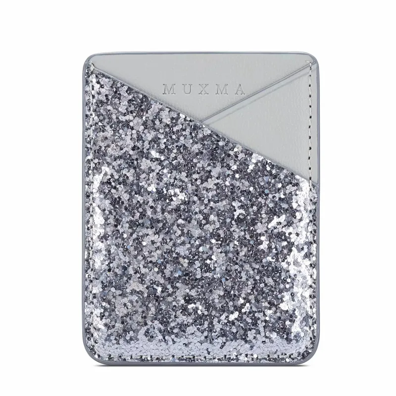 Fashion Glitter Bling Mobile Phone Back Cards Holder Wallet Credit ID Card Pocket Adhesive Phone Stickers Gold /Rose Gold /Black - Цвет: Silver