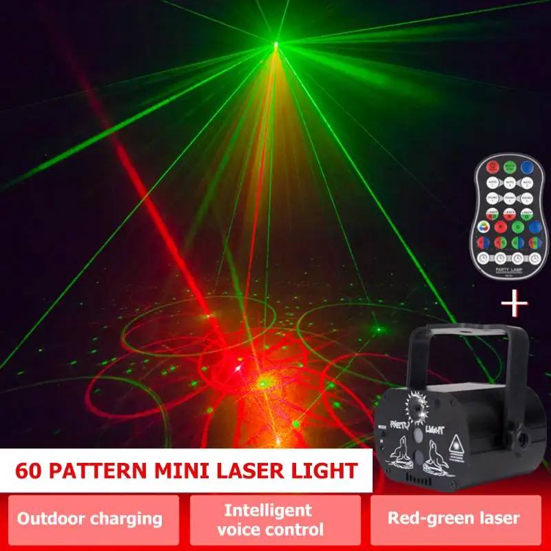 60 Patterns LED Laser Projector Light Party Decoration home 180Degree Manual Rotation USB Rechargeable Club DJ Disco Stage Light