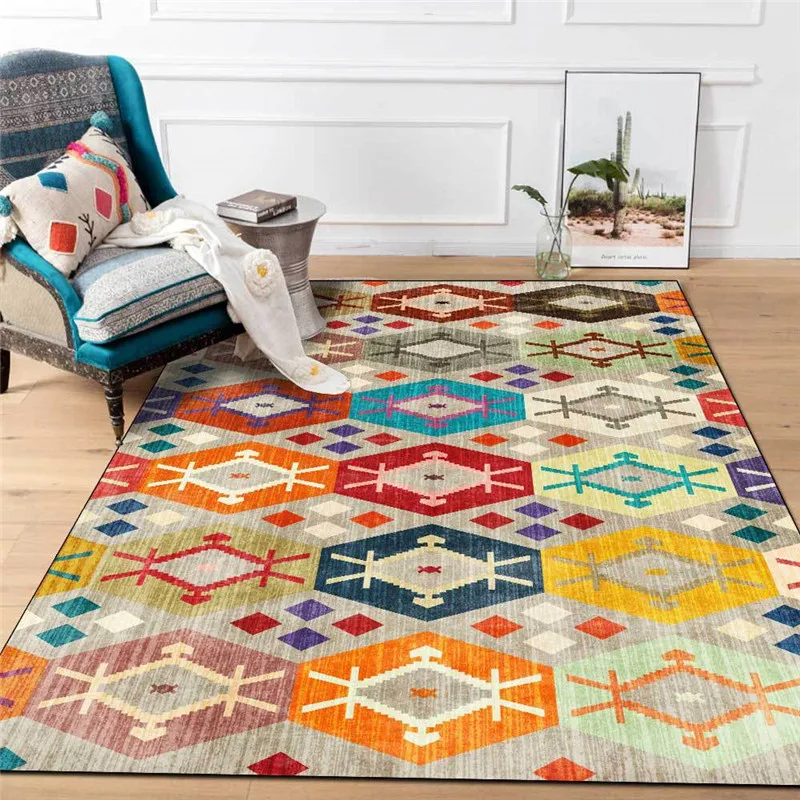 

Geometric Diamond Rug Fashion Color Panel Ethnic-Style Carpet Living Room Bedroom Bed Blanket Bath Mat