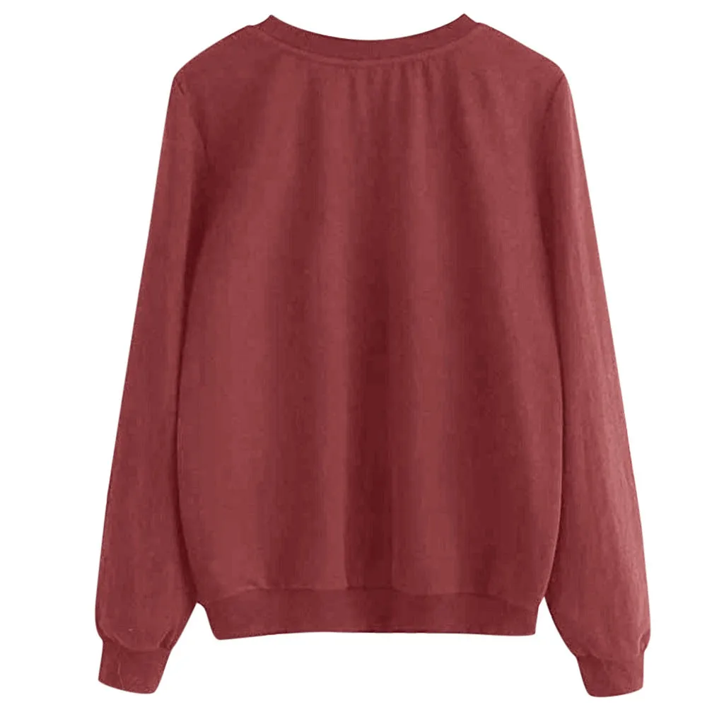 JAYCOSIN Fashion Women Casual Cat Round Neck Long Sleeve Sweatshirt Casual Popular Cute Soft Chic Elegant Blouse Sweatshirt