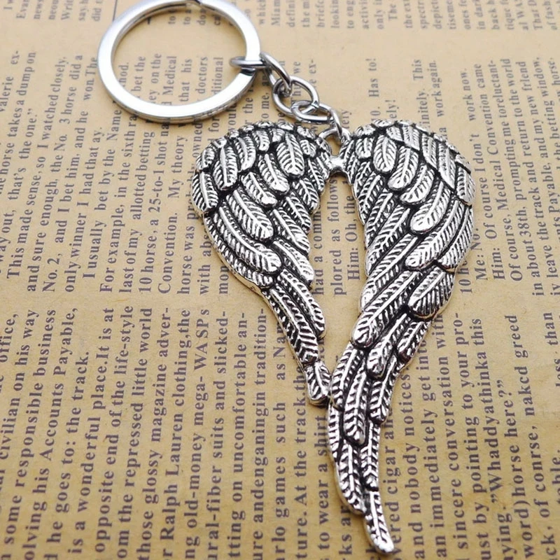 

Fashion 30mm Metal Keychain Keychain Jewelry Silver Plated Angel Wings 67x42mm Pendant