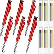 Crayons de menuisier solides avec 36 recharges, 6 pièces, crayon de travail du bois avec affûteur pour dessin de charpentier