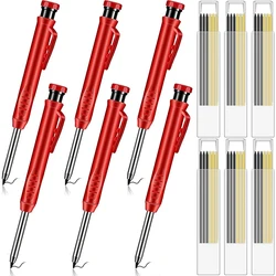 Crayons de menuisier solides avec 36 recharges, 6 pièces, crayon de travail du bois avec affûteur pour dessin de charpentier 