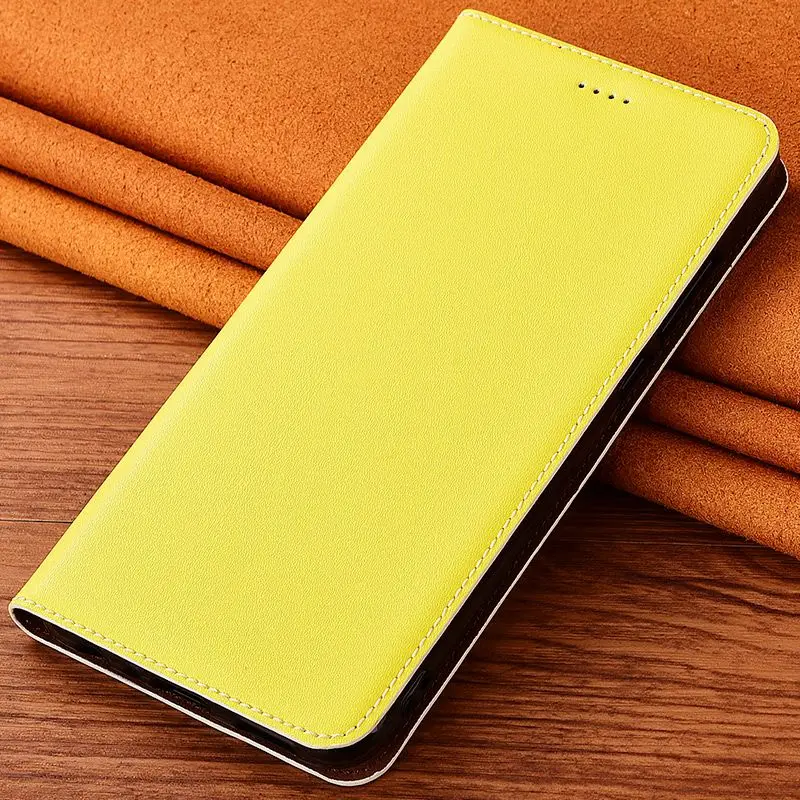 Мобильный чехол для телефона для Xiaomi Redmi 4 4A 4X5 5A 6 6A 7 7A K20 Pro Plus чехол с откидной крышкой из натуральной коровьей кожи подставка чехол для телефона сумка - Цвет: Lemon