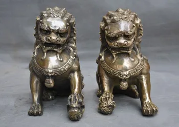 

wedding decoration 8" Chinese Feng Shui bronze Evil Door Guardian Fu Foo Dog Lion beast statue Pair