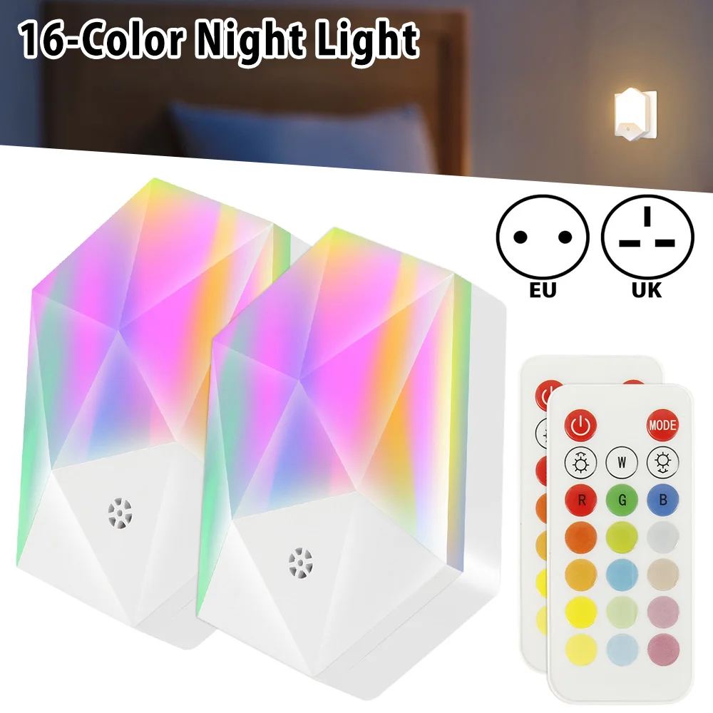 

2pc LED Night Light 16-color Colorful Smart Night Light Mini Night Light for Baby Room Bedroom Corridor Light Socket Powered