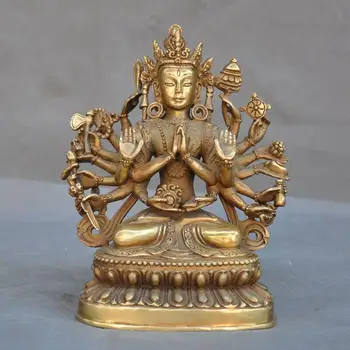 

wedding decoration 7"Old Tibet Buddhism bronze 1000 arms Avalokitesvara Tara Kwan-yin Buddha statue