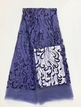 

2020 High Quality African Lace Fabric Light purple French Net Embroidery Sequins Tulle Lace Fabric For Nigerian party Dress HX18