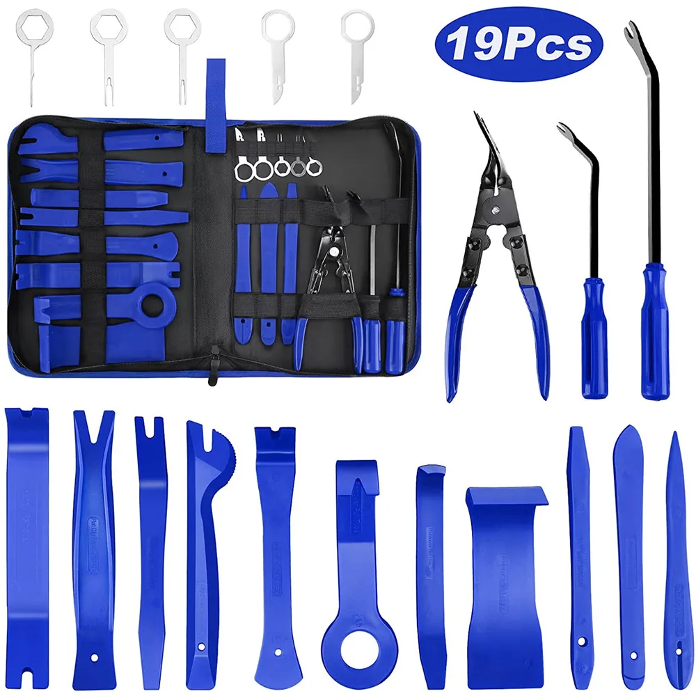 19Pcs Car Trim Removal Tool Set Hand Tools Pry Panel Door Interior Clip w/ Bag 