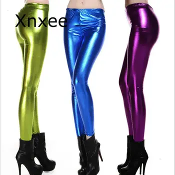 

Sexy Slim Pencil Pants Women Punk Rock Faux Leather Bright High Waist Candy Leggings Femme Metallic Texture Leggings 11 Colors