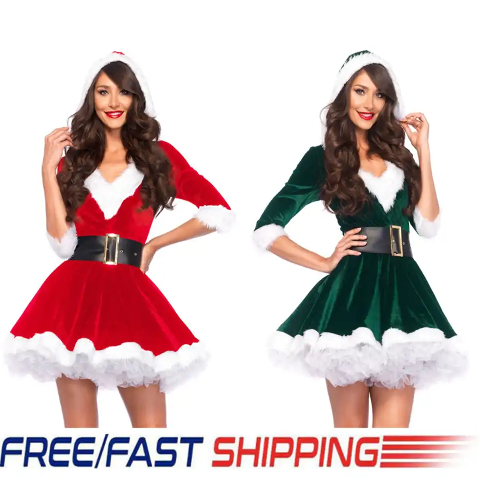 Navidad Miss Santa Claus Vestidos Cosplay Disfraces Mujeres Con Capucha Mini Vestido Senoras Navidad Tema Fiesta Club Cosplay Disfraz De Fantasia Trajes De Festividades Aliexpress