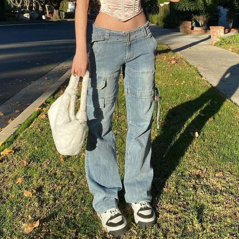 90s Aesthetic Sashes Baggy Jeans Women 