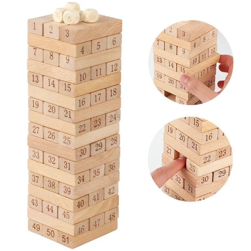  Free shipping Wooden Toys Jenga 51PCS large size Building Blocks Table Game Digital Domino Children
