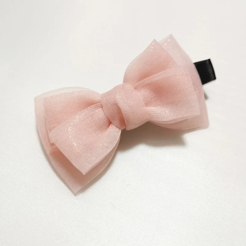 pink 12 шт./лот корейский слой бант для волос из органзы Девушки заколки для волос Бутик дамы Аллигатор заколки модные аксессуары для волос - Цвет: pink