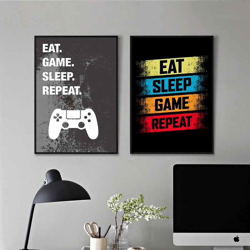 Eat Sleep Game Repeat Gamer холст постеры и принты настенные художественные куадросы для