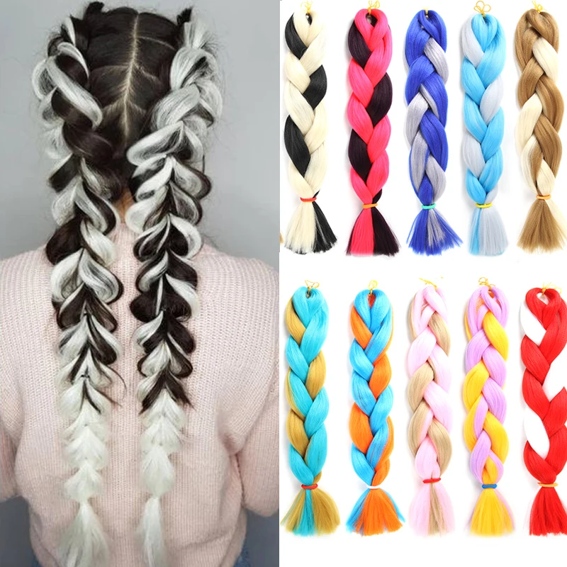 

WERD 24 Inch Long Ombre Jumbo Synthetic Braiding Hair Crochet Braids Pink Blue Golden African High Temperature Fiber Hair