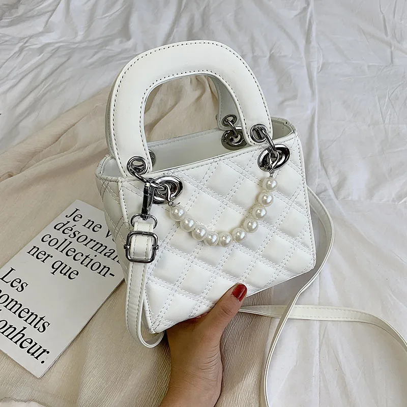 

YL Hot Female Pearl Small Tote Bag 2020 Summer New Quality PU Leather Women's Designer Handbag Lattice Shoulder Messenger Bags