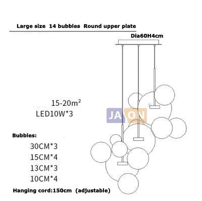 Светодиодный железные в стиле постмодерн стекло пузыри люстра освещение Lamparas де Techo подвесной светильник Lampen для столовой - Цвет абажура: L size 3light 14ball