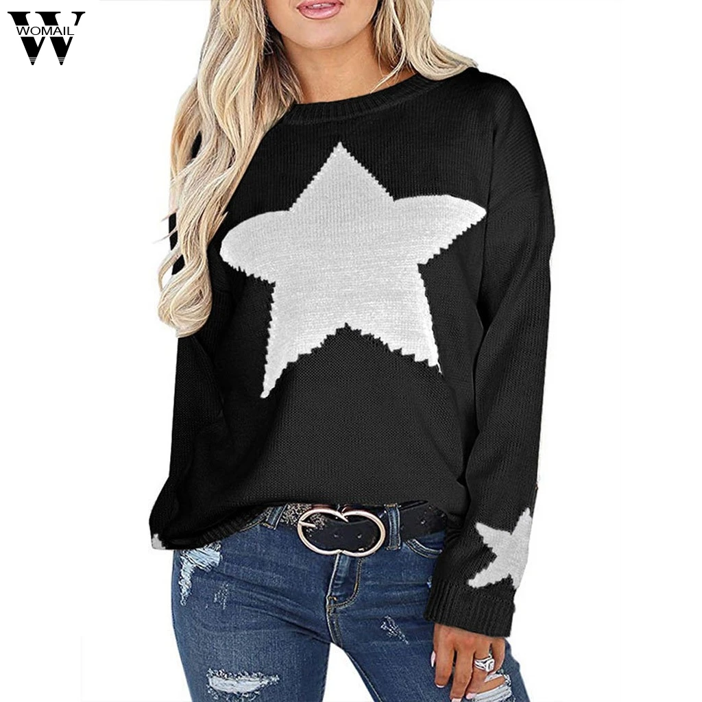 sweaters women invierno 2019 Women Casual O-Neck Pullover long Sleeve Printed Loose Knitted Sweater Tops Women's Sweater Au23