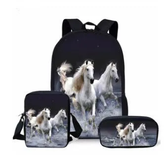 

Children School Bag 3pcs for Toddler Horse Printing Kid's Schoolbag Shoulder Bag Girls Kindergarten Book Bags Mochila infantil