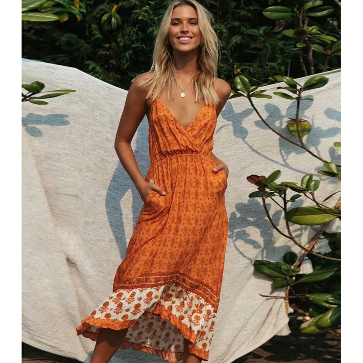 orange floral summer dress