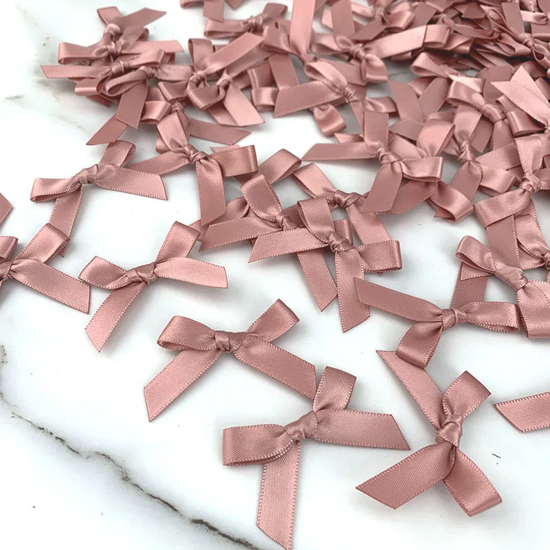 (200 pcs/pack) Fresh Pink Ribbon Bows Small Size Satin Ribbon Bow Flower Craft Decoration Handwork DIY Party Decoration