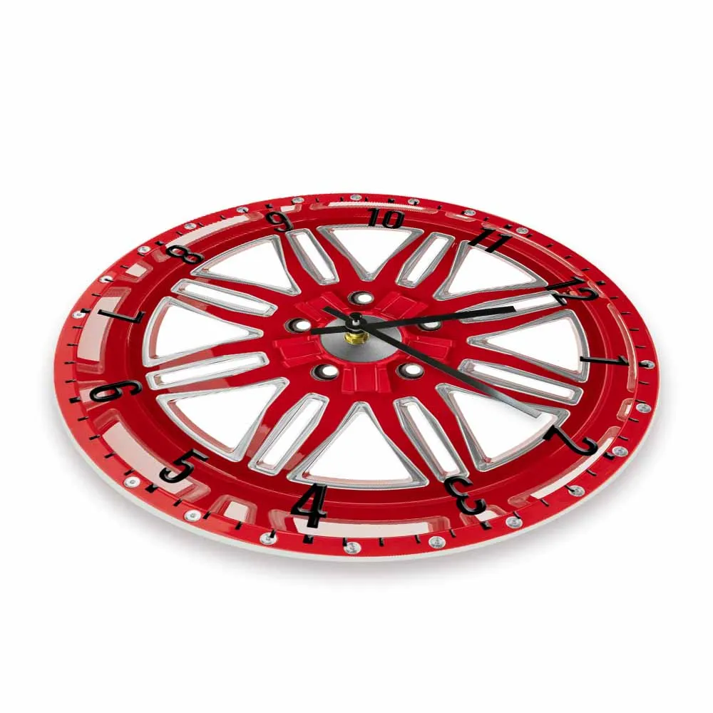 Red Car Wheel Mechanic Wall Clock Modern Design Garage Car Tire Decorative Wall Watch Auto Repair Tire Shop Artwork Timepieces 3