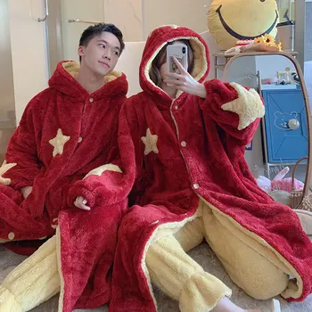 

Lougne Cartoon Lovers Pajamas Set Winter Flannel 2PCS Sleepwear Coral Fleece Pyjamas Suit Thicken Warm Sleep Set Home Clothes