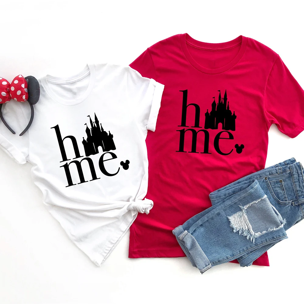 Home Castle Pure Cotton T-shirt Unisex Plus Size Matching Couples Family Vacation Gift Tshirt Cute Women Graphic Tee Shirt Top | Женская