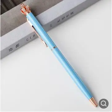 Корона металлическая шариковая ручка рекламные подарки кристалл ручка роскошные индивидуальные шариковая ручка с логотипом свадебный подарок на день рождения выгравированное имя - Цвет: blue