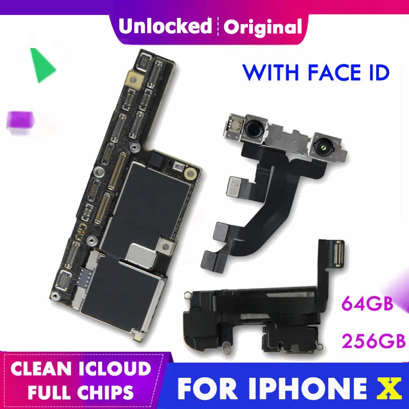 

For iPhone X Original Motherboard Full Unlocked with without Face ID Main Logic Board iCloud Remove Unlock Mainboard Full Chips