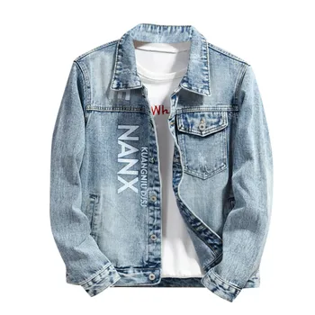 

Men's Autumn Winter Casual Long Sleeve Turn-down Collar Solid Denim Jacket Coat High Quality Cowboy Men's Jean Jacket 10.9