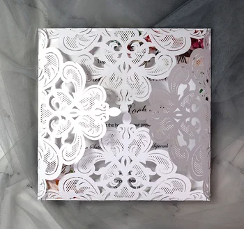 

50pcs Fancy Hollow Dark green square openwork Invitation Card Greeting Card Customize Business With RSVP Card Party Supplies