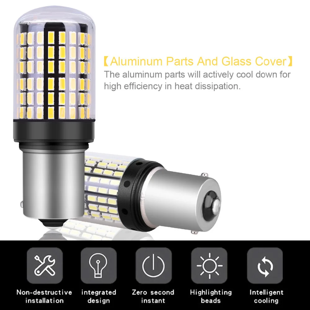 

1157 1156 144SMD BAU15S PY21W LED Turn Signal Lights Bulb Canbus Amber/Yellow 12V