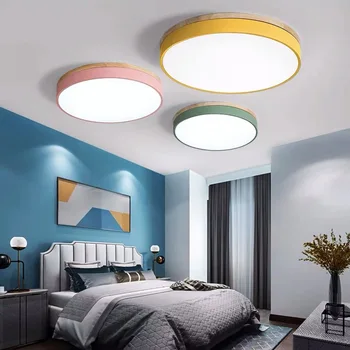 

LED Ceiling Lights Modern ceiling Lamp Living room Bedroom Children's room lighting Round Wooden Remote Dimmable Macarons Colors