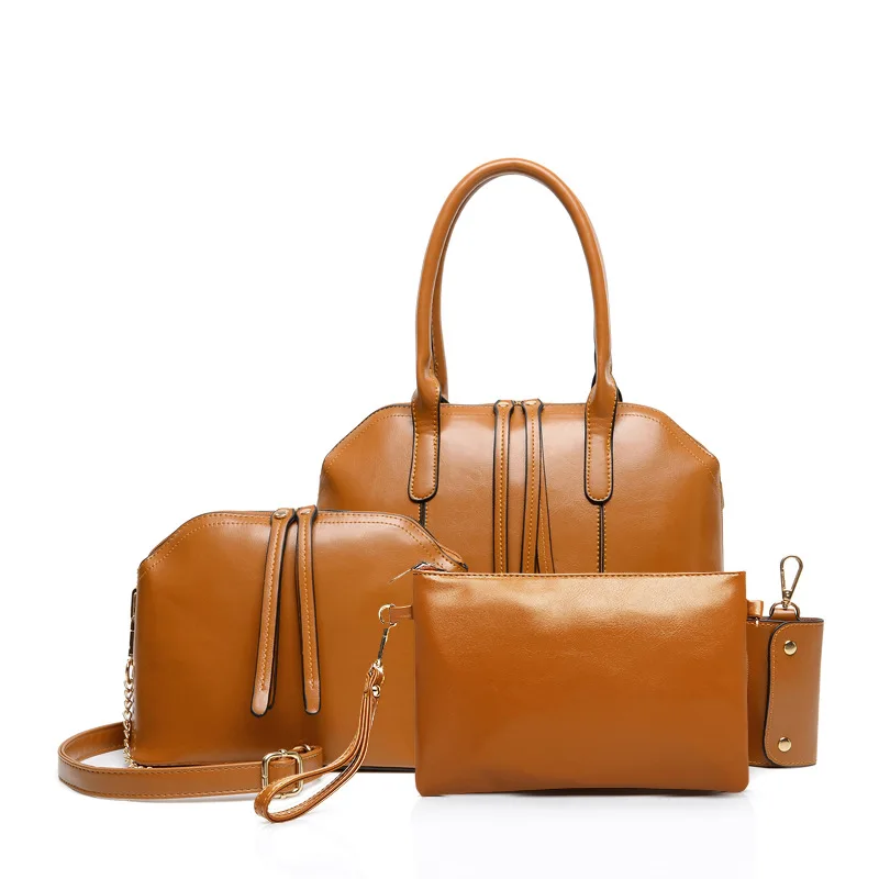 

Genuine Leather Different Size Bags 2019 Europe And America Fashion Brand Retro Four-piece Set Handbag Versatile Fashion Oblique