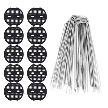 

50Pcs U-shape Ground Nails Fixing Nails Lawn Nails with 10PCS Buffer Washer