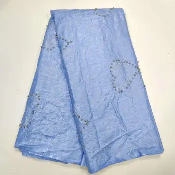 

2019 Sky blue ba jin brocade is 100% cotton lace fabric, 5 yards vogsner beads guinea basin garment fabric YYZ26822