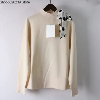 

Wave Point Silk Scarf Ribbon Knitting Shirt Female 19 Slim Fit Slim Wool Silk Cashmere Backing Shirt Sweater
