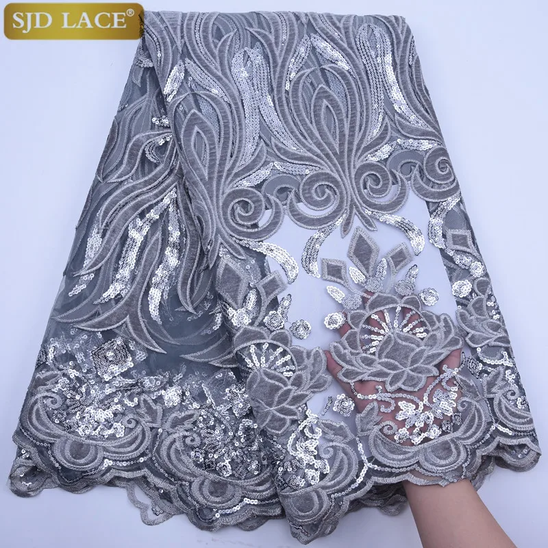 Fashion French Tulle Lace Fabric Embroiderey Velvet Lace High Quality Sequins Nigerian African Mesh Lace Fabric For WeddingA1772 - Цвет: gray