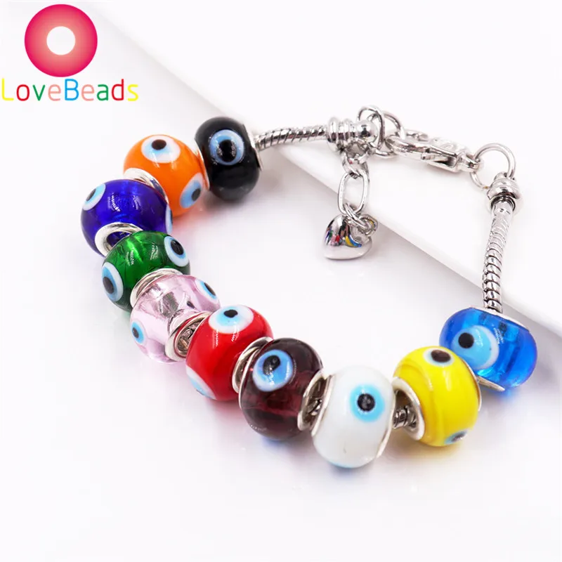 

10Pcs Large Hole Evil Eye Color Rondelle for Jewelry Making Murano Lampwork Glass Spacer Beads Fit Pandora Bracelet Snake Chain