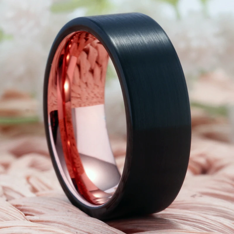YGK Jewelry Custom Engraved Personalized Tungsten Rings For Men Women Matte with Rose Gold Ring Wedding Band Anniversary Gift