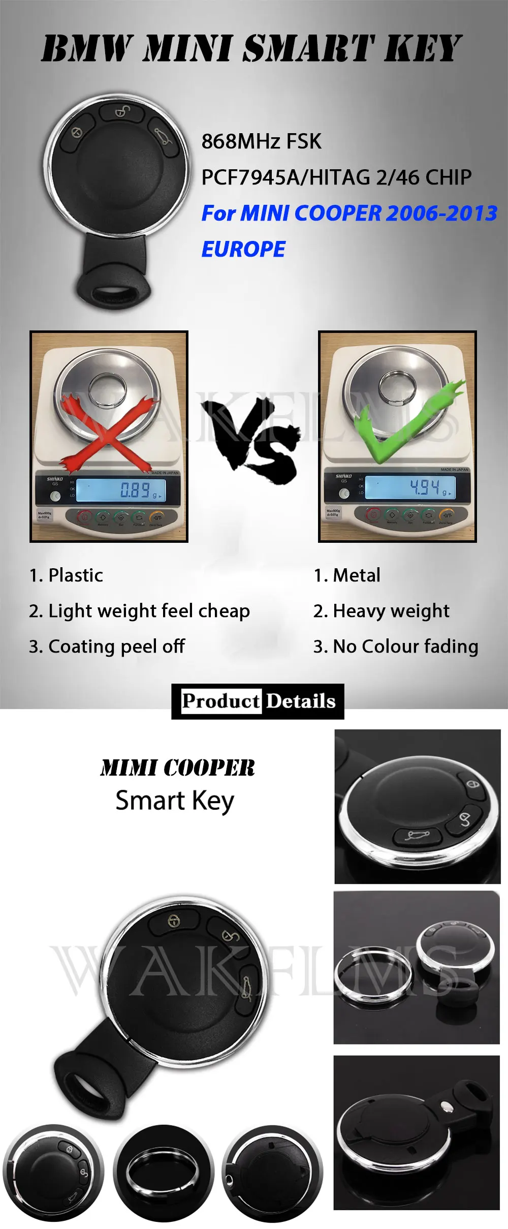 Steel Ring Keyless Entry Go Smart Car Key For For MINI Cooper Cabrio Clubman Countryman Coupe Paceman R56 R57 R60 R61 2006-2015