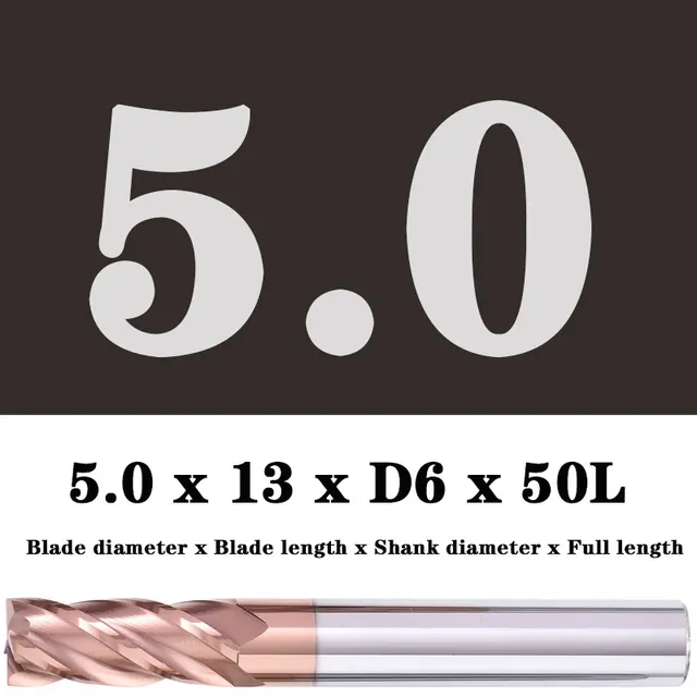 Milling Cutter Alloy Coating Tungsten Steel Tool Maching Hrc55 Endmill Milling Cutter Kit Milling Machine Tools cnc Router Bits 5.0x13XD6X50L