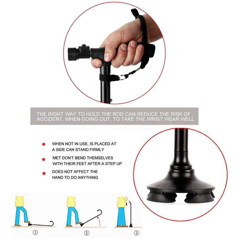 Трость противоскользящая складная трость металлическая с светильник палка для путешествия светодиодный складной Открытый Туризм Регулируемая по высоте ручка