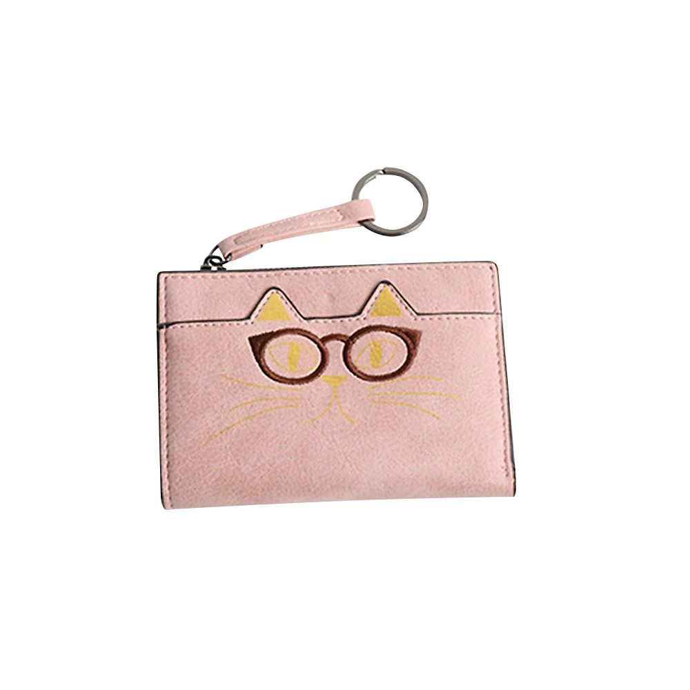 

Small Purse Short Slim Wallets Women Zipper Coin Purses Girl Bifold Wallet Lady Cute Cat Embroidery Credit Card Holders