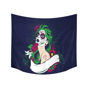 

Halloween Dead Sugar Skull Girl with Floral Ornament and Flower Tapestry